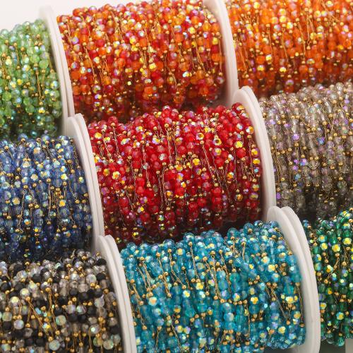 Chaîne de perles de pierre gemme, Acier inoxydable 304, avec cristal, Placage de couleur d'or, DIY, plus de couleurs à choisir Vendu par bobine