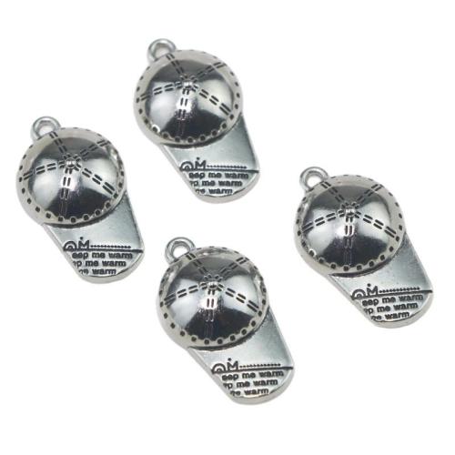Zinc alliage verrouillage pendentifs, alliage de zinc, chapeau, Placage de couleur argentée, DIY, argent, 9mm, Vendu par PC