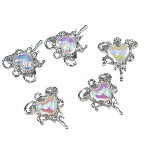 Colgantes de Aleación de Zinc en Forma de Corazón, con Acrílico, chapado en color de plata, Bricolaje, plateado, 6.5mm, Vendido por UD