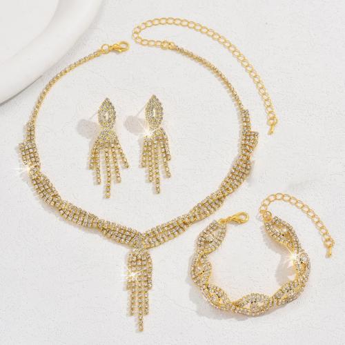 Strass Zink Legierung Schmuck Set, Zinklegierung, plattiert, drei Stücke & Modeschmuck & mit Strass, keine, verkauft von setzen