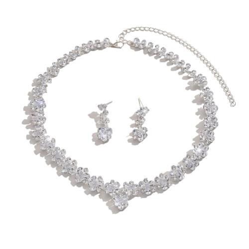 Zirkonia Micro Pave Schmucksets Messing, silberfarben plattiert, 2 Stück & Modeschmuck & Micro pave Zirkonia, Silberfarbe, verkauft von setzen[