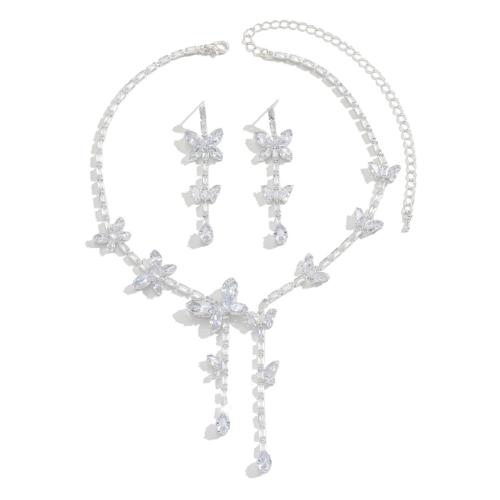 Zirkonia Micro Pave Schmucksets Messing, silberfarben plattiert, 2 Stück & Modeschmuck & Micro pave Zirkonia, Silberfarbe, verkauft von setzen[