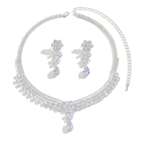 Zirkonia Micro Pave Schmucksets Messing, silberfarben plattiert, 2 Stück & Modeschmuck & Micro pave Zirkonia, Silberfarbe, verkauft von setzen[