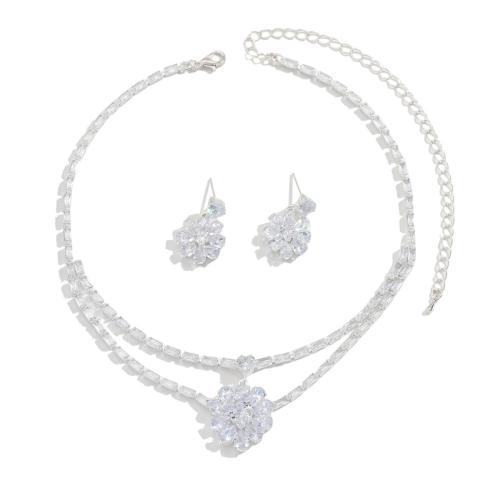 Zirkonia Micro Pave Schmucksets Messing, silberfarben plattiert, 2 Stück & Modeschmuck & Micro pave Zirkonia, Silberfarbe, verkauft von setzen[