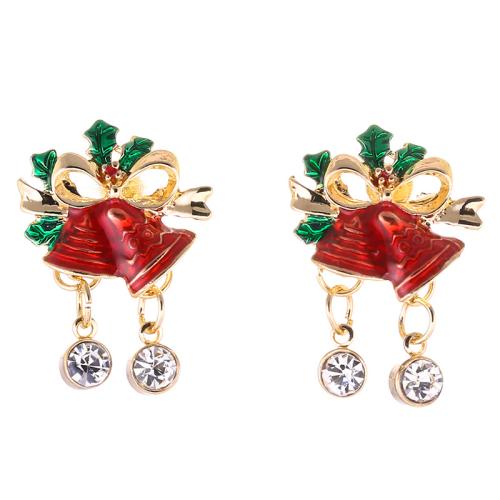 alliage de zinc Boucle d'oreille goutte, cloche, Placage de couleur d'or, pour femme & émail & avec strass Vendu par paire