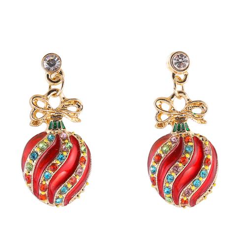 alliage de zinc Boucle d'oreille goutte, Placage de couleur d'or, pour femme & émail & avec strass Vendu par paire