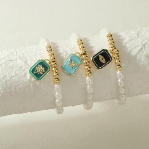 Bracelets Brass Enamel, laiton, avec Shell Pearl, rectangle, Placage de couleur d'or, modèles différents pour le choix & pour femme & émail, plus de couleurs à choisir cm, Vendu par PC