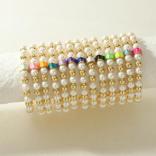 Bracelets Brass Enamel, laiton, avec Shell Pearl, Placage de couleur d'or, pour femme & émail, plus de couleurs à choisir cm, Vendu par PC