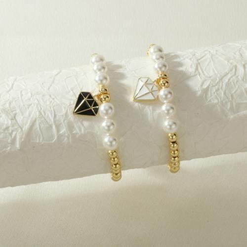 Bracelets Brass Enamel, laiton, avec Shell Pearl, diamant, Placage de couleur d'or, pour femme & émail, plus de couleurs à choisir cm, Vendu par PC