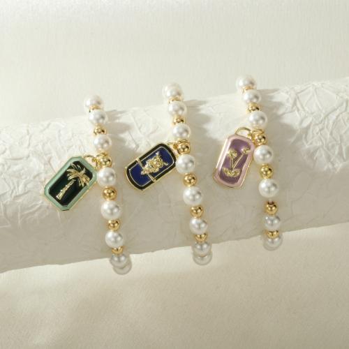 Bracelets Brass Enamel, laiton, avec Shell Pearl, rectangle, Placage de couleur d'or, modèles différents pour le choix & émail, plus de couleurs à choisir cm, Vendu par PC