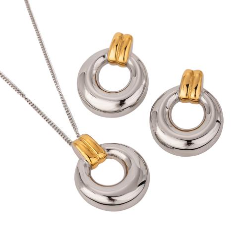 Parures de bijoux en acier inoxydable, Acier inoxydable 304, Rond, Placage, styles différents pour le choix & pour femme & deux tons & creux, Vendu par PC[