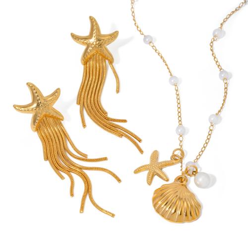 Parures de bijoux en acier inoxydable, Acier inoxydable 304, avec perle de plastique, Plaqué or 18K, bijoux de mode & styles différents pour le choix & pour femme, Vendu par PC[