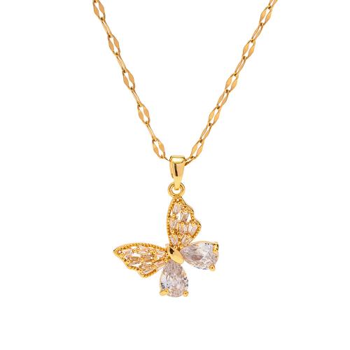 Collier en acier inoxydable Zircon, Acier inoxydable 304, Plaqué or 18K, bijoux de mode & pavé de micro zircon & pour femme, Vendu par PC