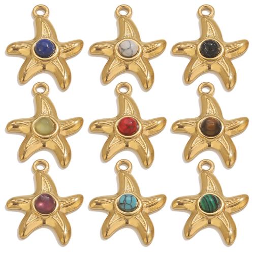 Pendentif bijoux de pierre gemme, Acier inoxydable 304, avec Pierre naturelle, étoile de mer, Placage de couleur d'or, DIY & différents matériaux pour le choix, Vendu par PC