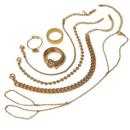 Cubic Zirconia Micro Pave Ensembles de bijoux en acier inoxydable, Acier inoxydable 304, avec zircon cubique, Plaqué or 18K, bijoux de mode & styles différents pour le choix & pour femme, Vendu par PC