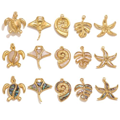 Natural Seashell Pendant, 304 Stainless Steel, with Natural Seashell, gold color plated, DIY 