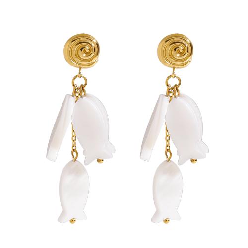 White Shell Earrings, 304 Stainless Steel, with Shell, plated, fashion jewelry & for woman, golden [