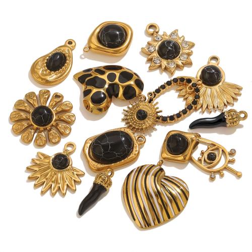 Pendentif bijoux de pierre gemme, Acier inoxydable 304, avec Pierre naturelle, Placage de couleur d'or, DIY & styles différents pour le choix & émail, Vendu par PC