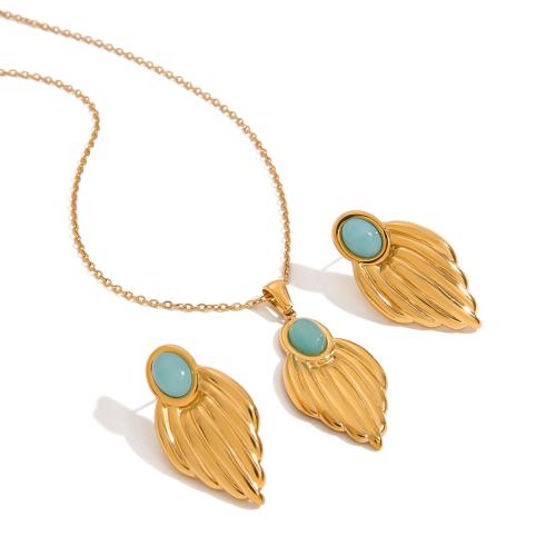 Parures de bijoux en acier inoxydable, Acier inoxydable 304, avec Amazonite, Placage, bijoux de mode & styles différents pour le choix & pour femme, doré, Vendu par PC[