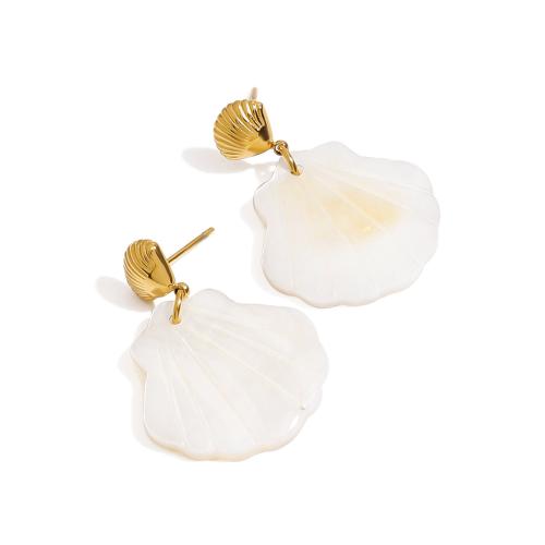 Seashell Earrings, 304 Stainless Steel, with Natural Seashell, plated, fashion jewelry & for woman, golden [