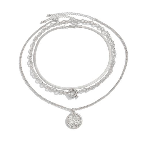 Zink Legierung Halskette, Zinklegierung, mit Eisenkette, Platinfarbe platiniert, drei Stücke & Modeschmuck & verschiedene Stile für Wahl & für Frau, verkauft von setzen[