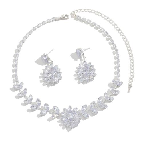 Messing Schmuck Set, mit Glas, silberfarben plattiert, 2 Stück & Modeschmuck & mit Strass, Silberfarbe, verkauft von setzen