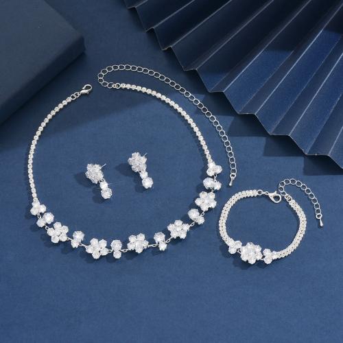 Messing Schmuck Set, mit Glas, silberfarben plattiert, drei Stücke & Modeschmuck & mit Strass, Silberfarbe, verkauft von setzen