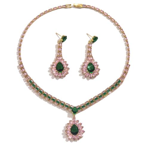 Messing Schmuck Set, mit Glas, plattiert, 2 Stück & Modeschmuck & mit Strass, gemischte Farben, verkauft von setzen