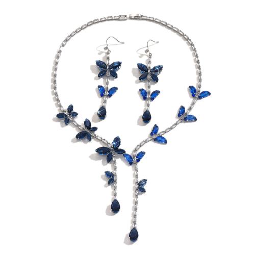 Messing Schmuck Set, mit Glas, plattiert, 2 Stück & Modeschmuck & mit Strass, blau, verkauft von setzen
