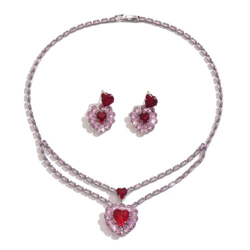 Zirkonia Micro Pave Schmucksets Messing, plattiert, 2 Stück & Modeschmuck & Micro pave Zirkonia, gemischte Farben, verkauft von setzen[