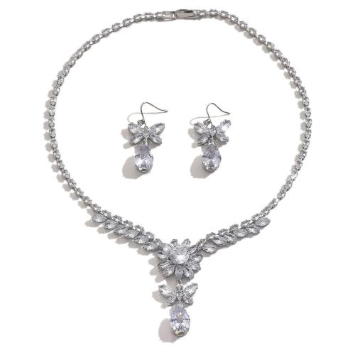 Messing Schmuck Set, mit Glas, silberfarben plattiert, 2 Stück & Modeschmuck & mit Strass, Silberfarbe, verkauft von setzen