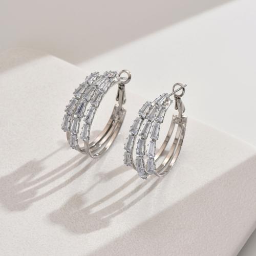 Zink Legierung Hoop Ohrringe, Zinklegierung, mit Glas, silberfarben plattiert, Modeschmuck & mit Strass, Silberfarbe, verkauft von Paar
