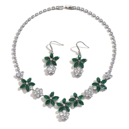 Messing Schmuck Set, mit Glas, plattiert, 2 Stück & Modeschmuck & mit Strass, grün, verkauft von setzen