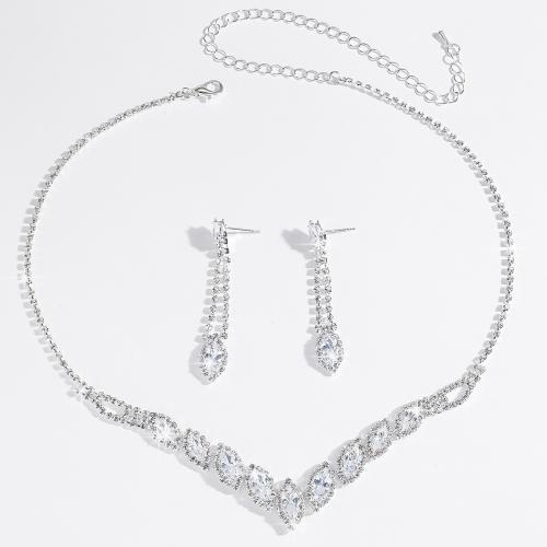 Zirkonia Micro Pave Schmucksets Messing, mit Glas, plattiert, 2 Stück & Modeschmuck & mit Strass, keine, verkauft von setzen[