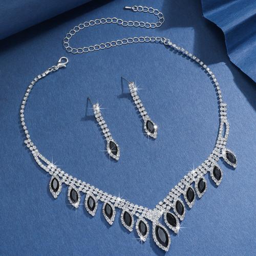 Messing Schmuck Set, mit Glas, plattiert, 2 Stück & Modeschmuck & mit Strass, gemischte Farben, verkauft von setzen