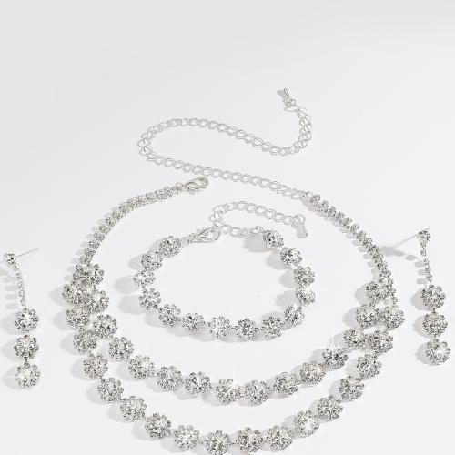 Zinklegierung Mode Schmuckset, mit Glas, plattiert, drei Stücke & Modeschmuck & mit Strass, keine, verkauft von setzen