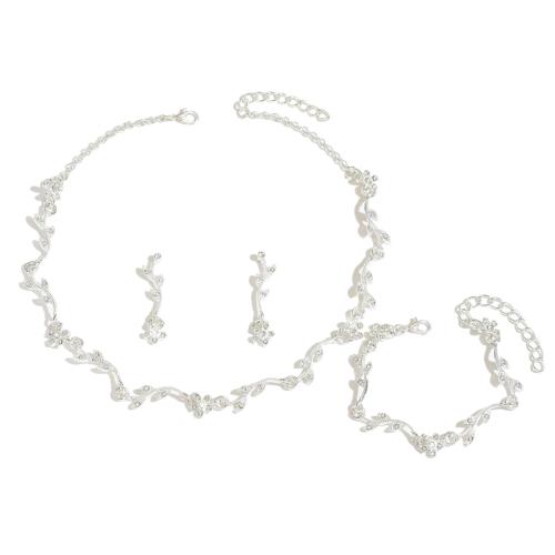 Strass Zink Legierung Schmuck Set, Zinklegierung, mit Glas, silberfarben plattiert, drei Stücke & Modeschmuck & mit Strass, Silberfarbe, verkauft von setzen