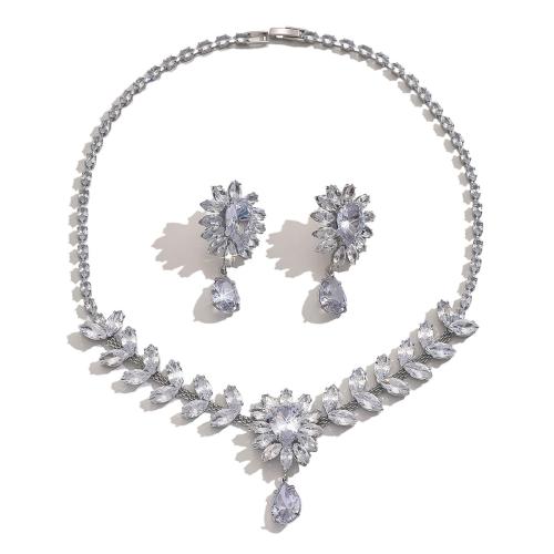 Zirkonia Micro Pave Schmucksets Messing, plattiert, 2 Stück & Modeschmuck & Micro pave Zirkonia, weiß, verkauft von setzen[