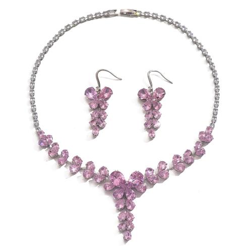 Messing Schmuck Set, mit Glas, plattiert, 2 Stück & Modeschmuck & mit Strass, Rosa, verkauft von setzen