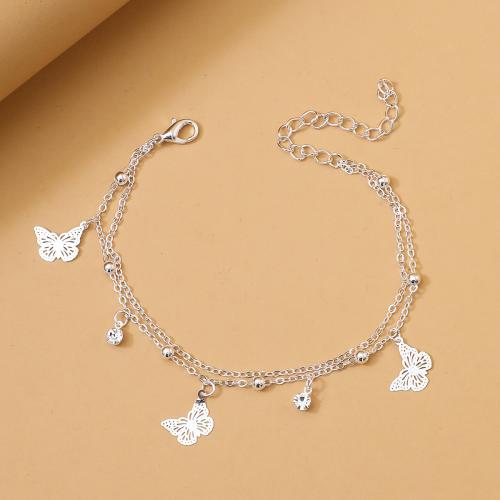 Anklet en alliage de zinc, papillon, Placage de couleur argentée, bijoux de mode, argent, Vendu par PC