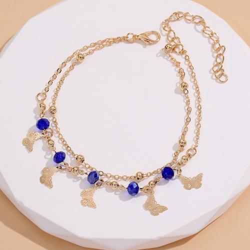 Anklet en alliage de zinc, papillon, Placage, bijoux de mode, bleu, Vendu par PC