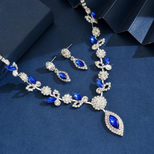 Messing Schmuck Set, mit Glas, plattiert, 2 Stück & Modeschmuck & mit Strass, blau, verkauft von setzen
