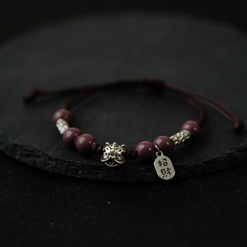 Zinc Alloy Bracelet, with Porcelain & Wax Cord, Lion, handmade, folk style & Unisex Approx 5.9-7.9 Inch 
