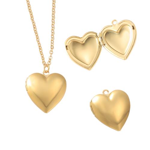 Fashion Locket Necklace, 304 Stainless Steel, Heart, plated, can open and put into something & fashion jewelry & Unisex 