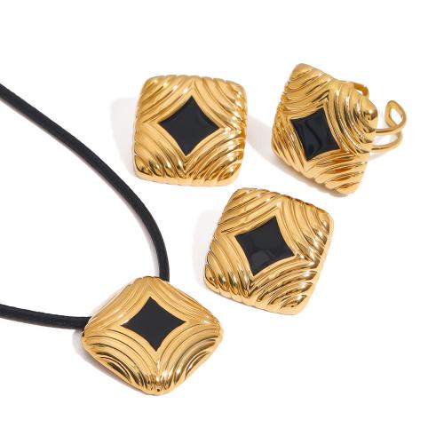 Ensembles de bijoux en acier inoxydable émaillé, Acier inoxydable 304, Placage, styles différents pour le choix & pour femme, doré, Vendu par PC