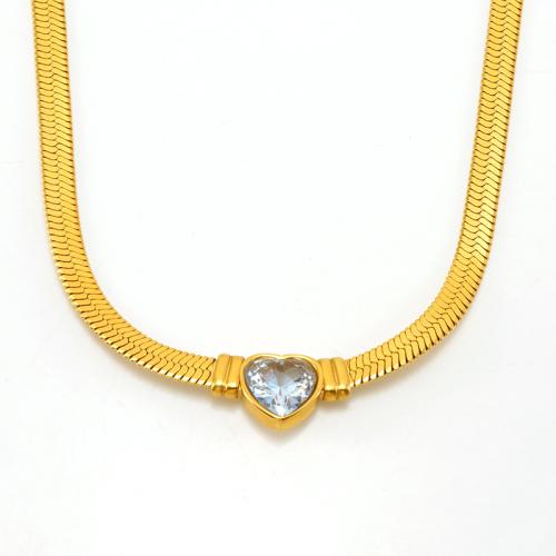 Collier en acier inoxydable Zircon, Acier inoxydable 304, avec zircon cubique, avec 5cm chaînes de rallonge, Plaqué or 18K, bijoux de mode & pour femme cm, Vendu par PC