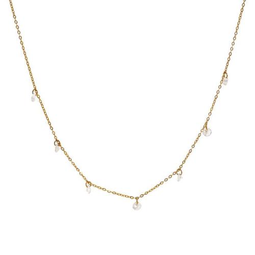 Collier en acier inoxydable Zircon, Acier inoxydable 304, avec zircon cubique, avec 5cm chaînes de rallonge, Plaqué or 18K, bijoux de mode & pour femme cm, Vendu par PC