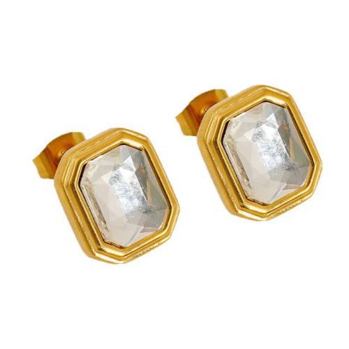 Boucle en acier inoxydable zircons cubiques, Acier inoxydable 304, avec zircon cubique, Plaqué or 18K, bijoux de mode & pour femme, Vendu par paire