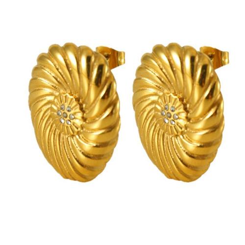 clou d'oreille en acier inoxydable avec stras, Acier inoxydable 304, Plaqué or 18K, bijoux de mode & pour femme & avec strass, Vendu par paire
