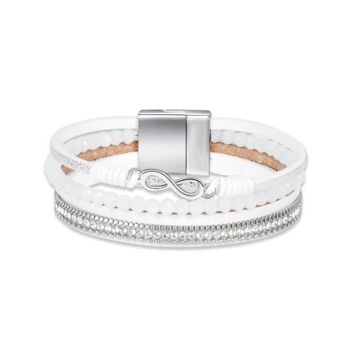 PU Schnur Armbänder, PU Leder, mit Kristall & Zinklegierung, plattiert, mehrschichtig & für Frau & mit Strass, keine, Länge:19.4 cm, verkauft von PC[